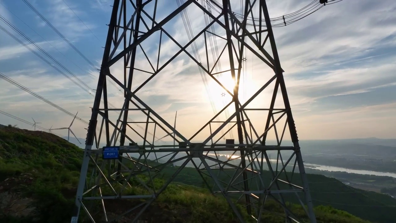 高压电线电力电业电电塔天空晚霞落日视频素材