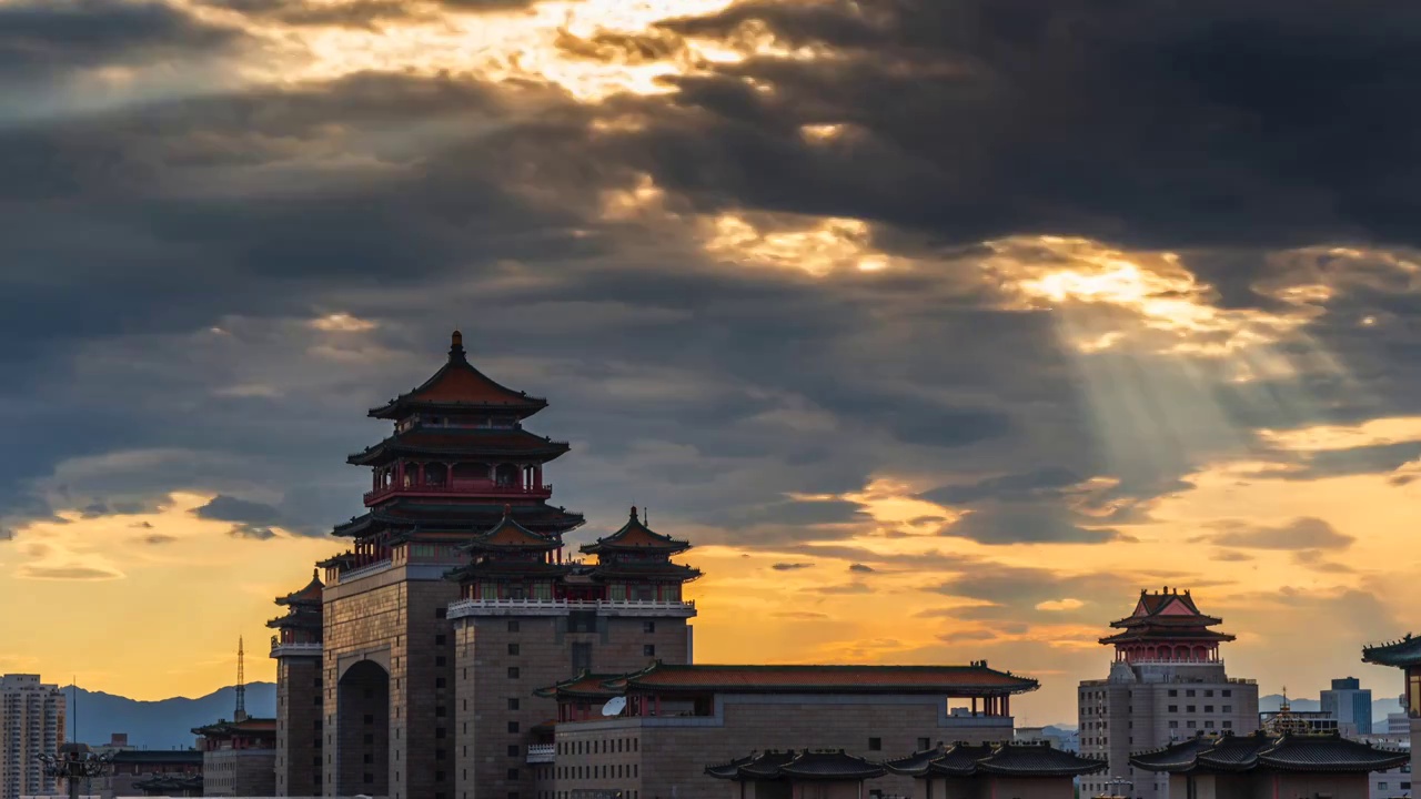 北京西客站夏天傍晚夕阳延时视频素材