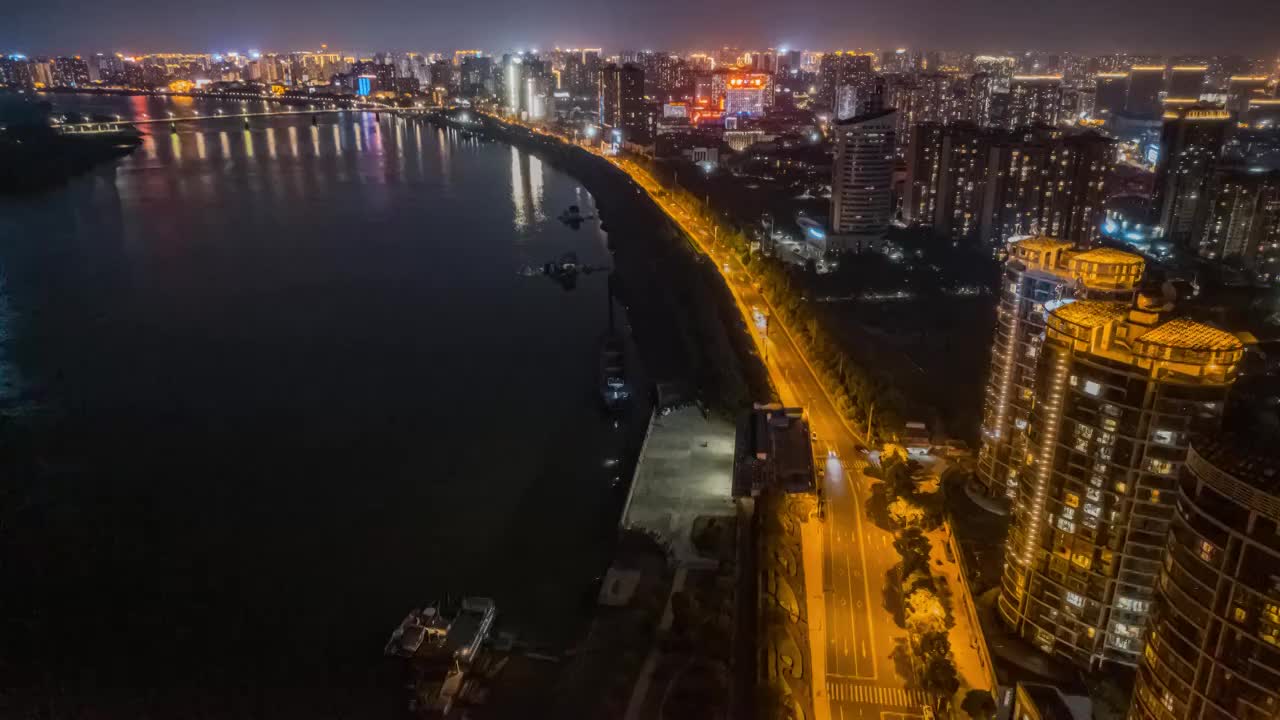 8K湖南常德沅江城市夜景风光航拍延时视频素材