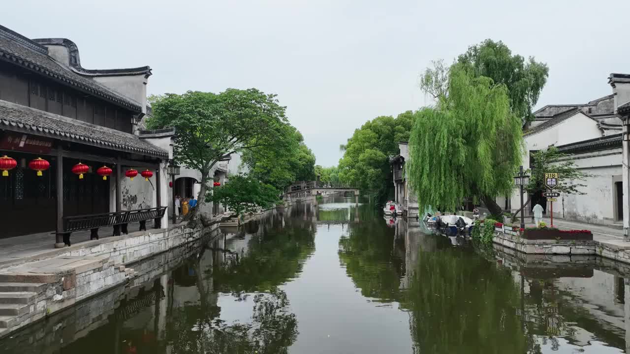 浙江湖州南浔水乡建筑风光航拍视频素材