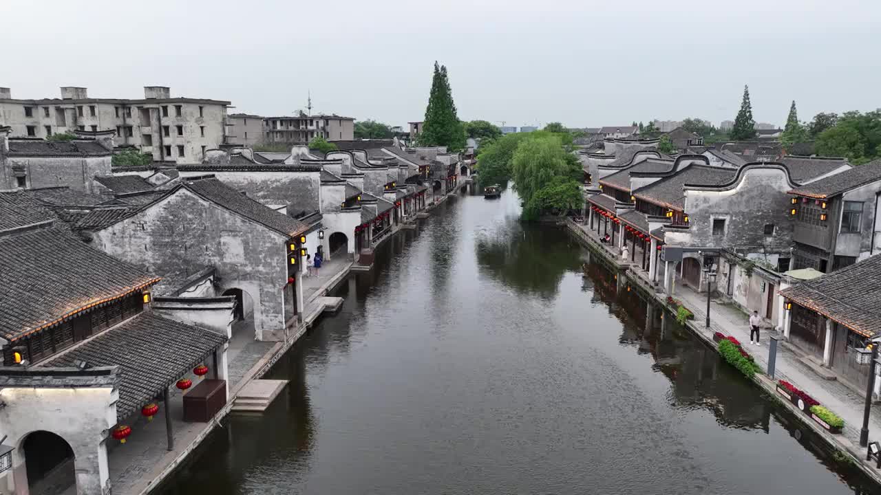 浙江湖州南浔水乡建筑风光航拍视频素材