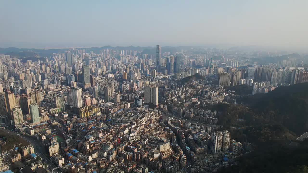 航拍贵阳老城区城市风光视频素材