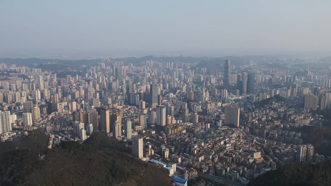 航拍贵阳老城区城市风光视频素材