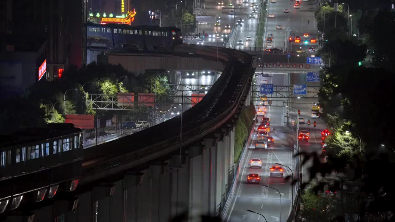 夜景下的重庆轻轨交通都市风光视频购买