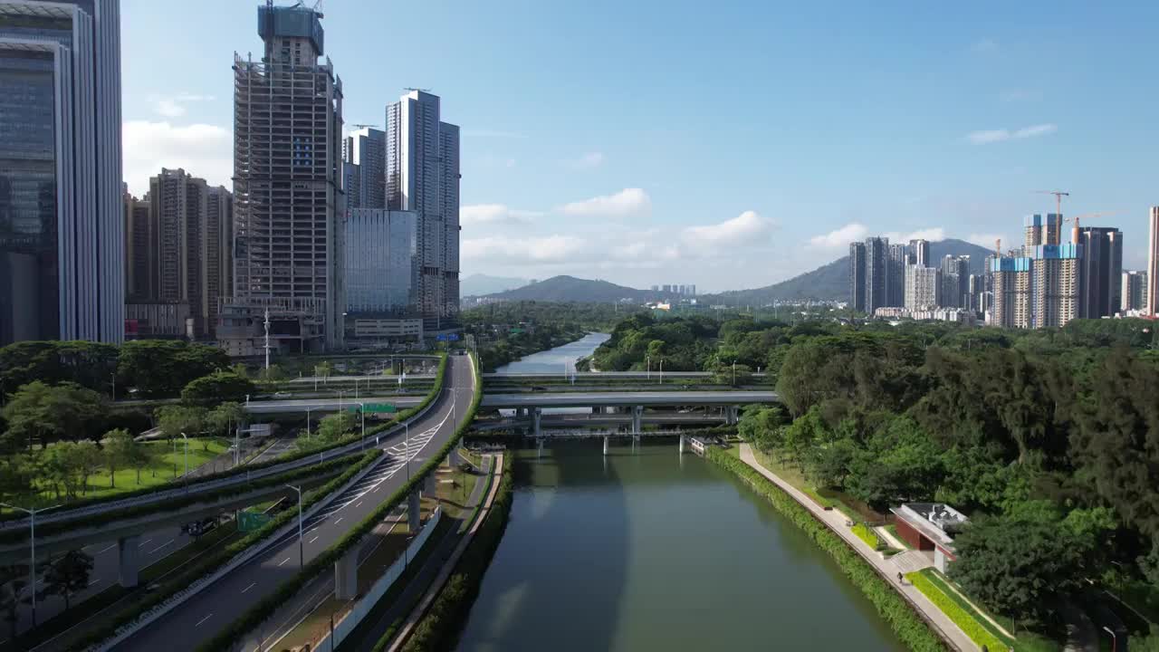 4K航拍深圳南山大沙河生态环境视频素材