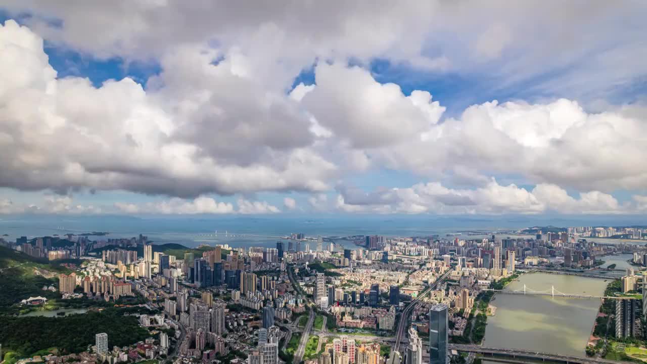 广东珠海香洲城市航拍蓝天白云6K延时视频素材