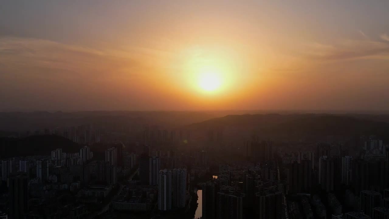 航拍贵阳观山湖区日落城市风光视频素材