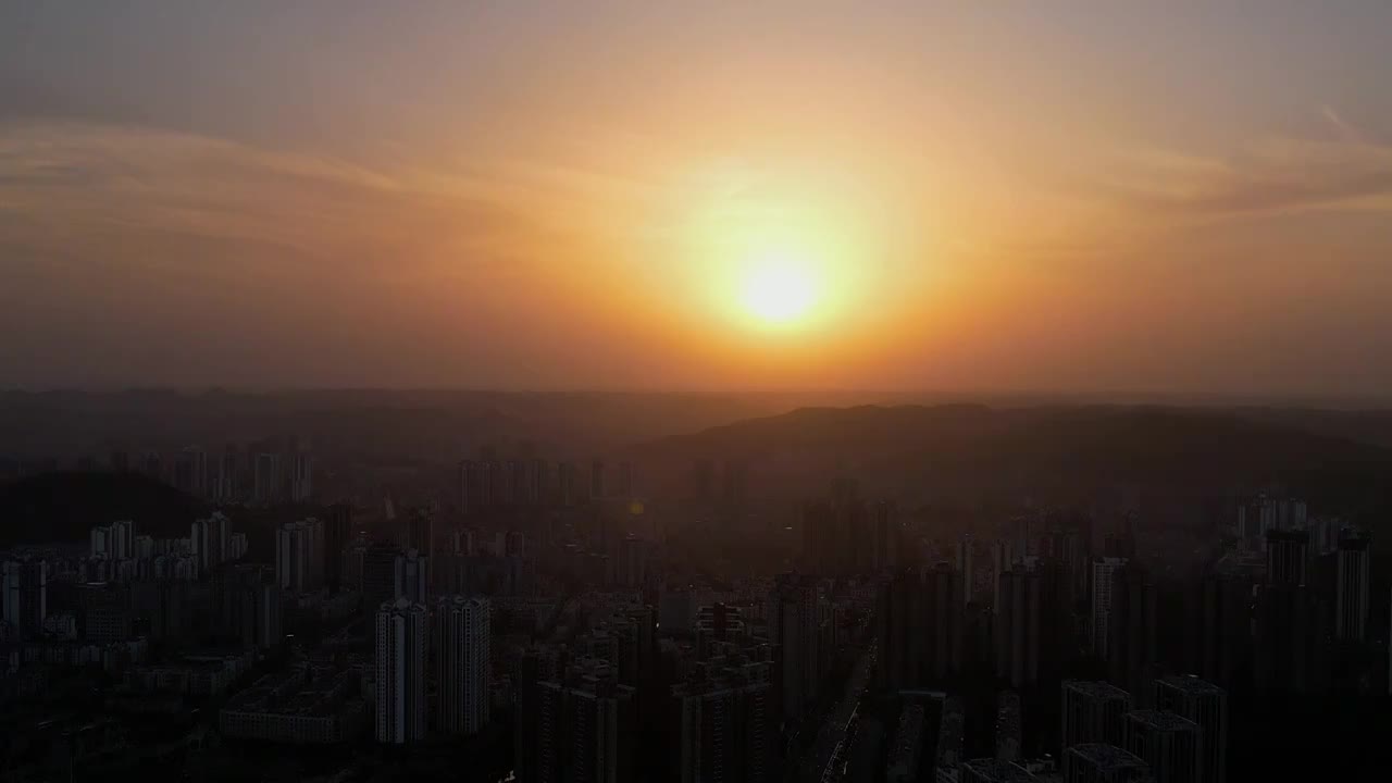 航拍贵阳观山湖区日落城市风光视频素材