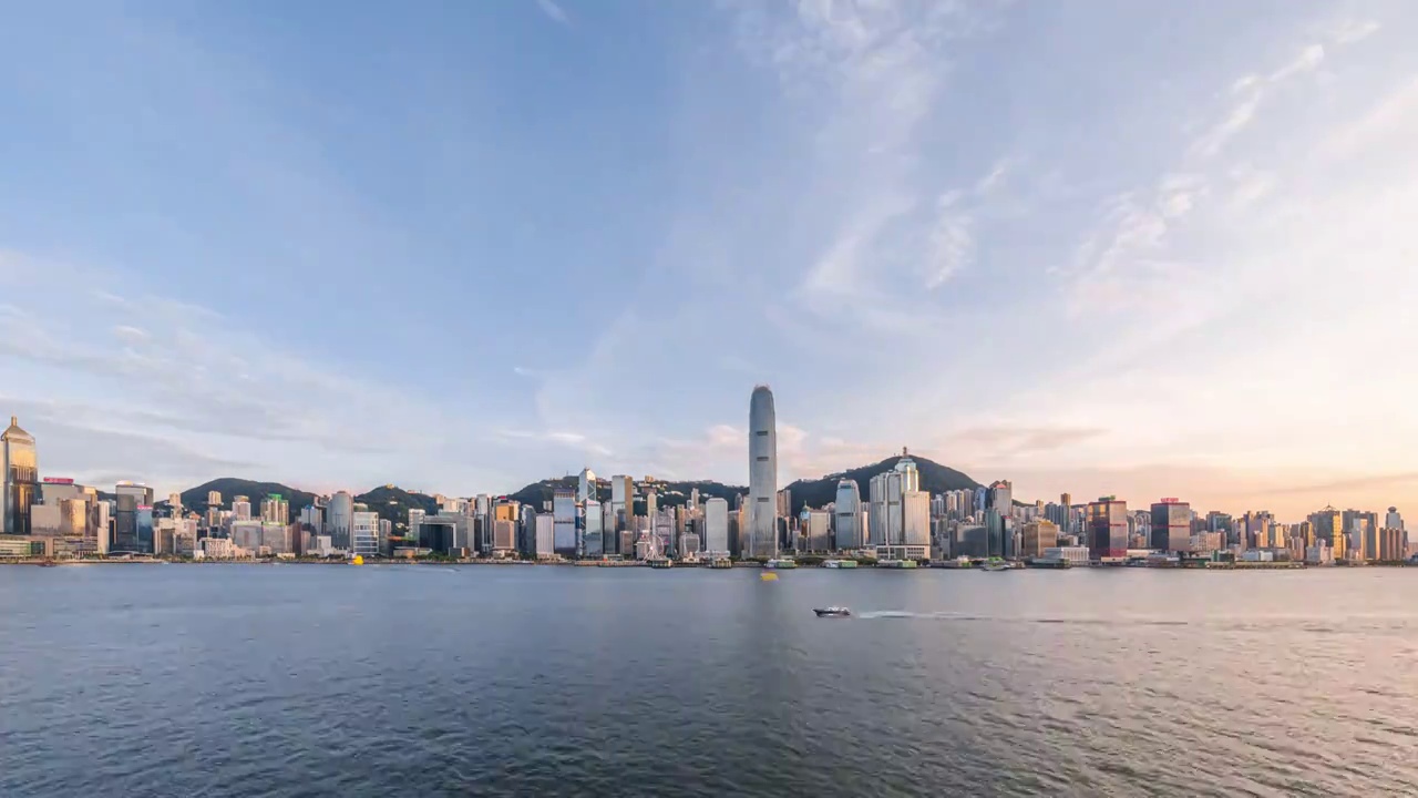 中国香港维多利亚港城市天际线日落晚霞夜景延时视频素材