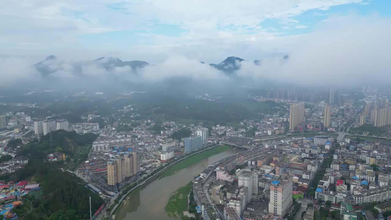 航拍中国安徽省安庆市岳西县云雾风光视频素材