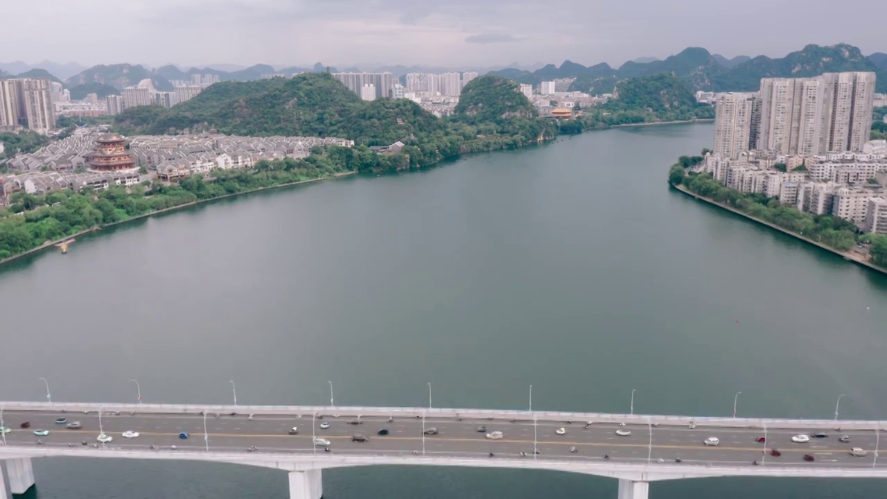 航拍广西柳州城市山水风光视频素材