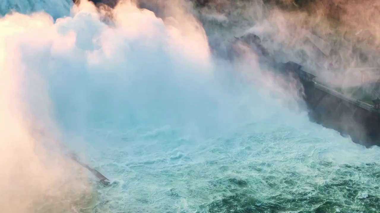 洛阳黄河小浪底瀑布河流航拍视频素材