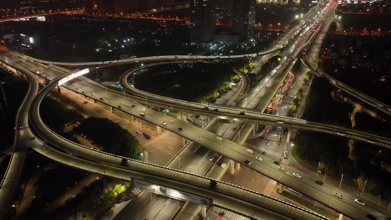 江苏苏州市东南环立交夜景航拍视频素材