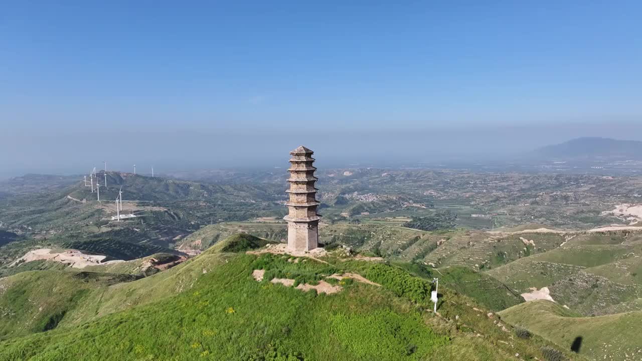 山西省运城市万荣县（稷王山塔）夏季户外航拍视频素材