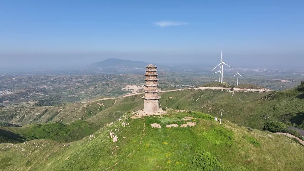 山西省运城市万荣县（稷王山塔）夏季户外航拍视频素材