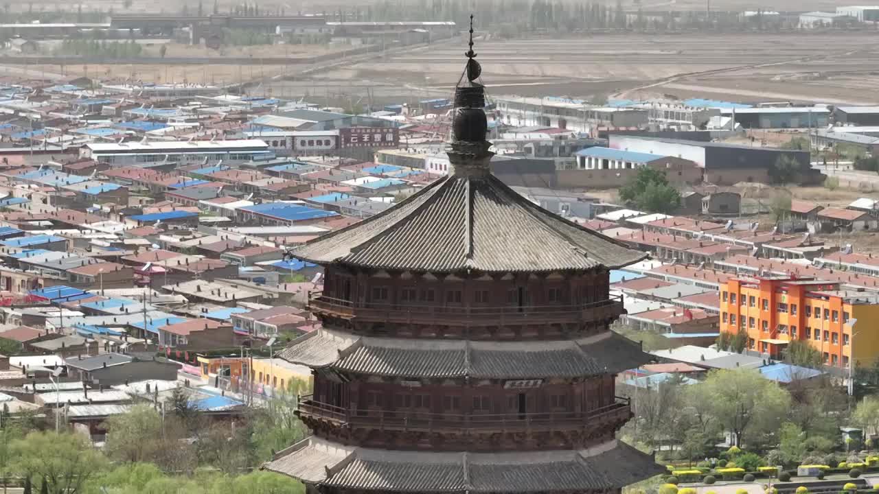 山西朔州市应县木塔航拍视频素材