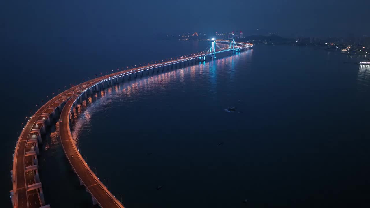 辽宁大连星海湾大桥夜景视频素材