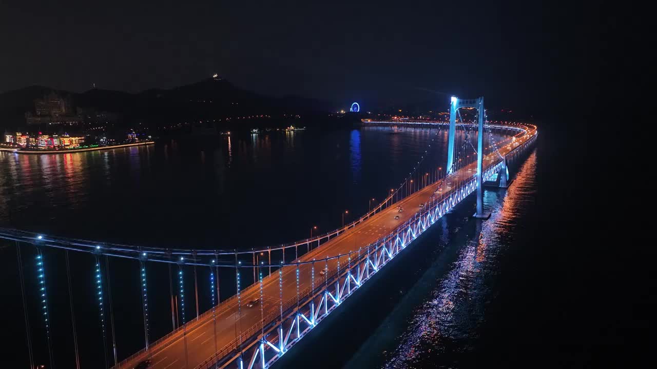 辽宁大连星海湾大桥夜景视频素材