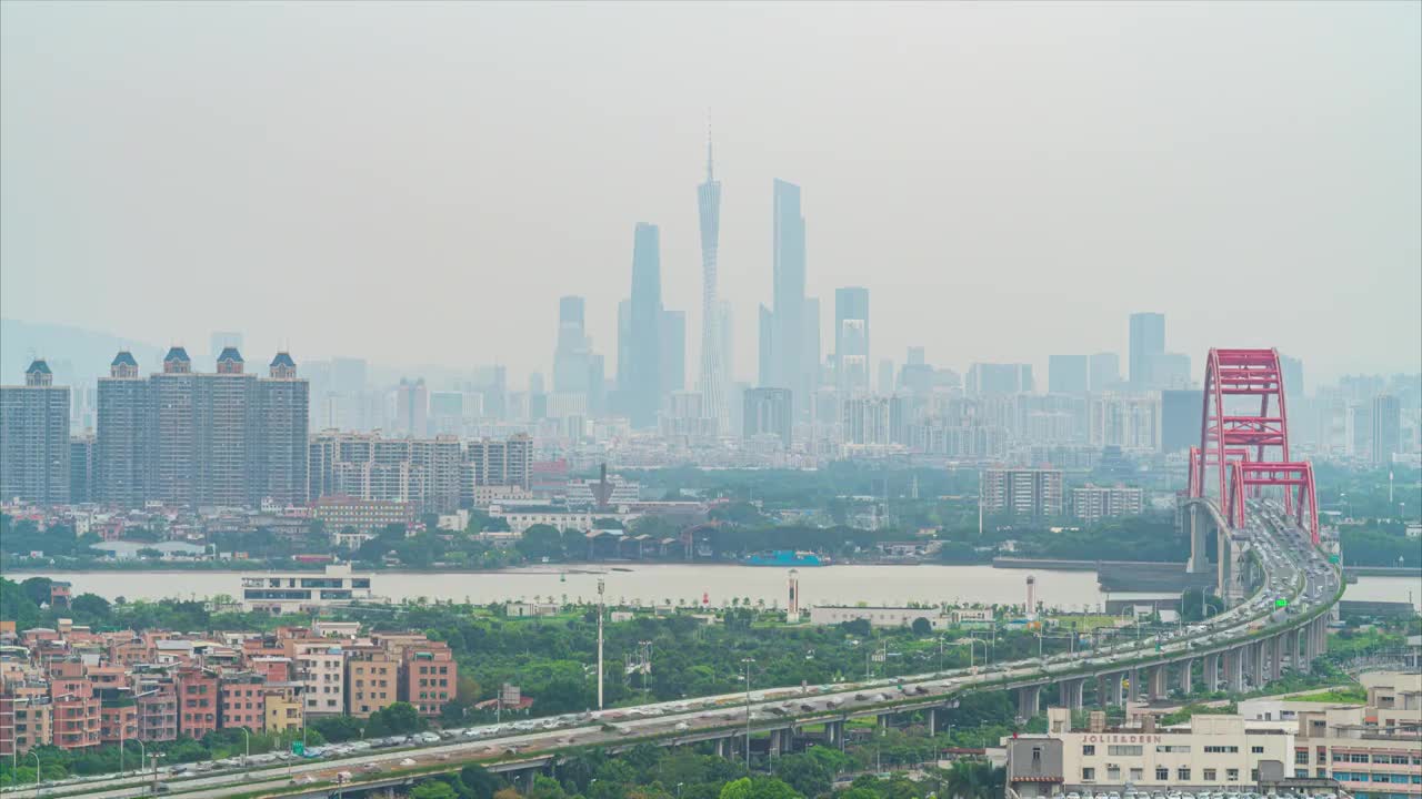 广州城市天际线日转夜延时摄影视频素材