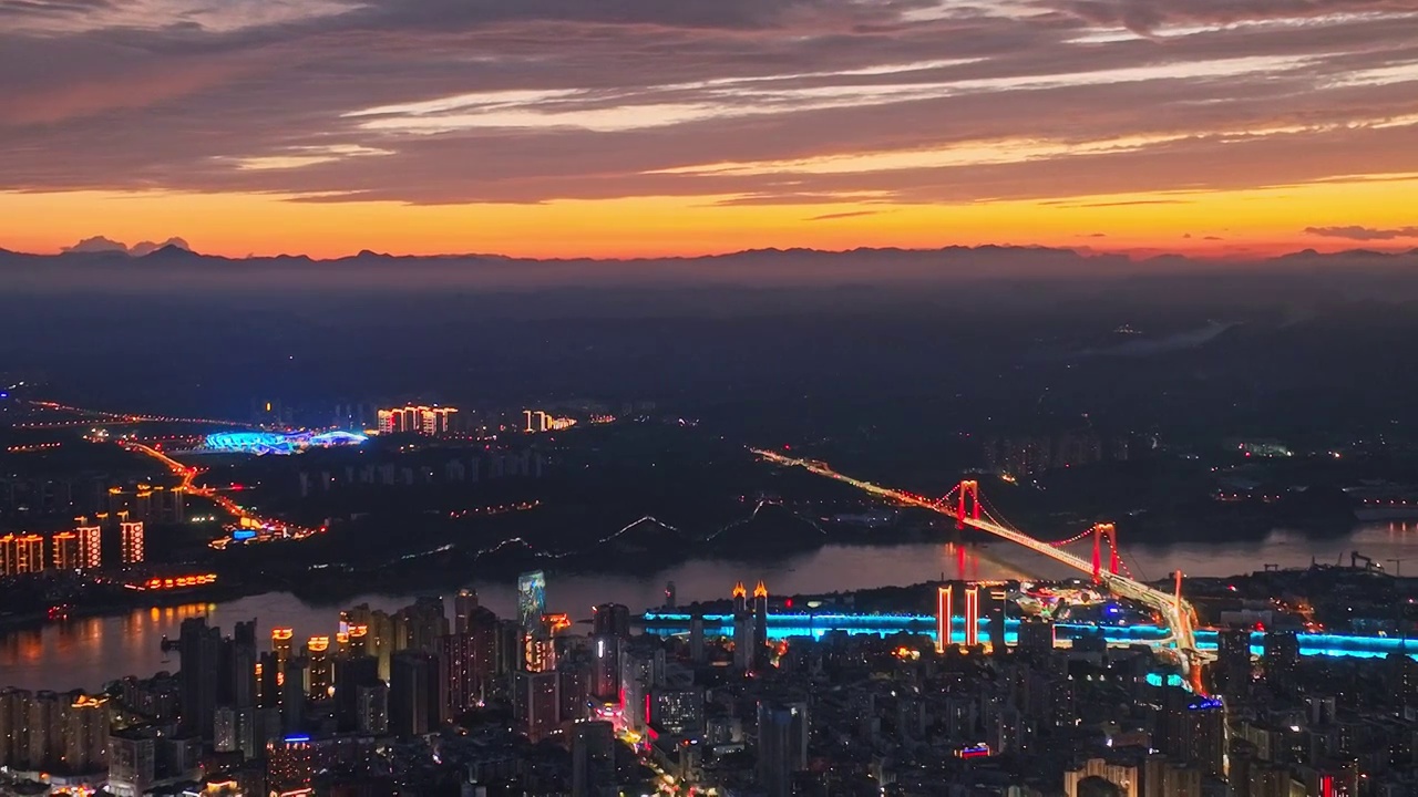 夕阳晚霞与城市夜景视频下载