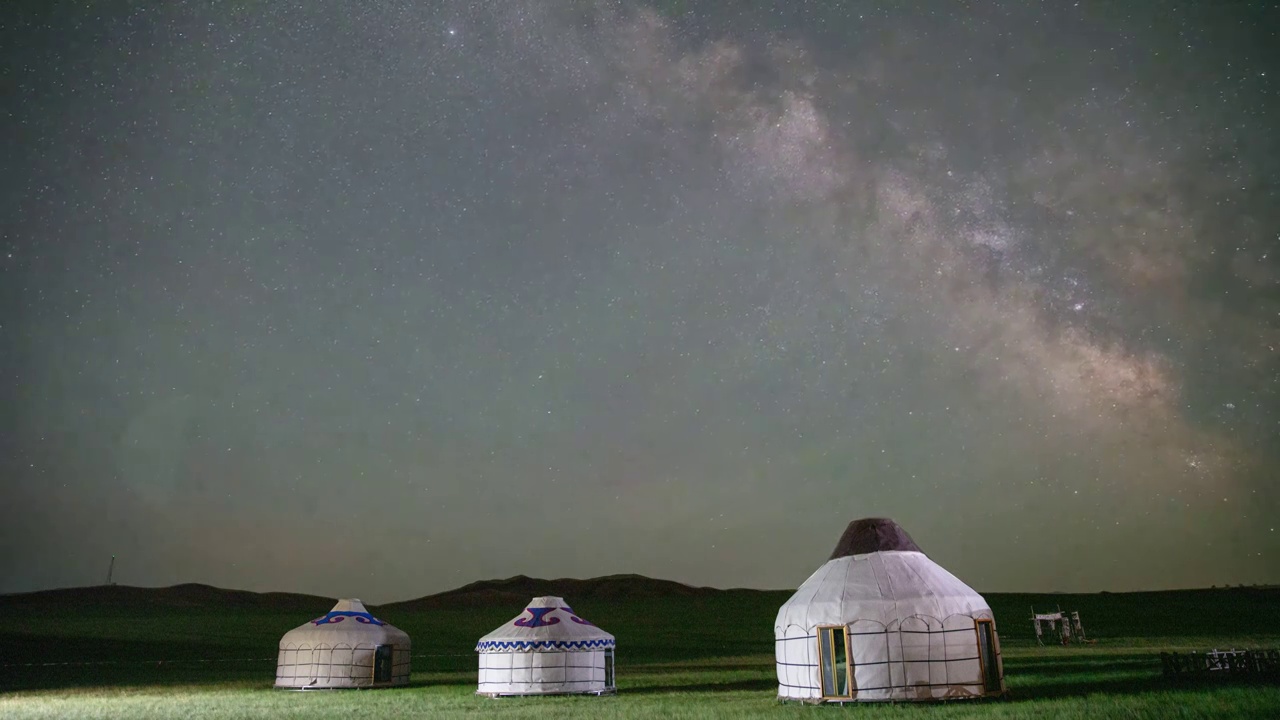 内蒙古锡林郭勒大草原蒙古包星空延时摄影视频素材