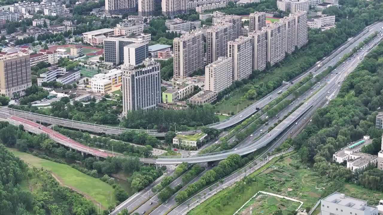 中国杭州留石高架路繁忙城市航拍视频素材