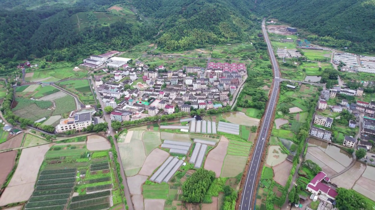 宁波宁海县乡村自然建筑风光航拍视频素材