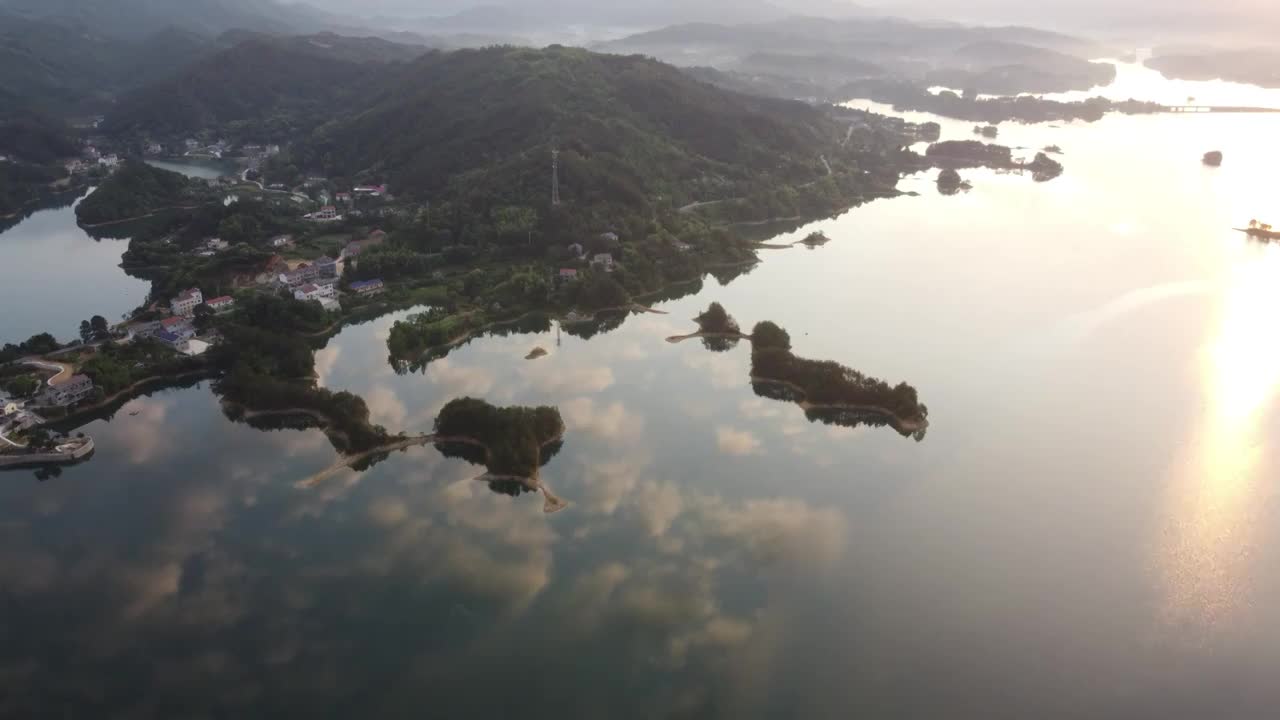 湖南岳阳铁山水库航拍视频素材