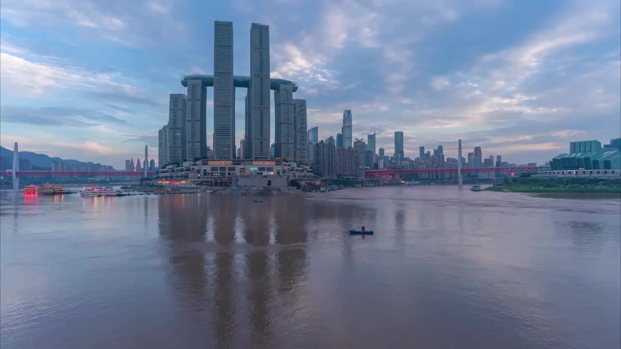 重庆朝天门两江汇夕阳夜景延时视频素材