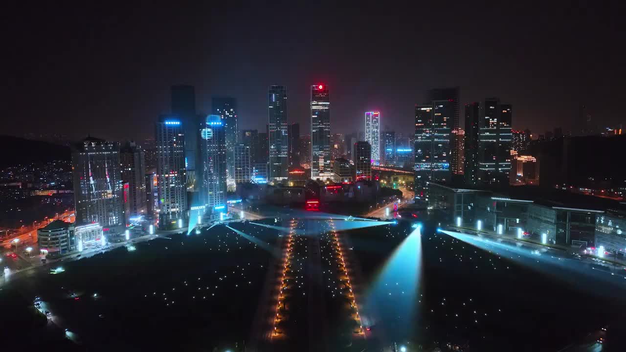 大连星海广场城市夜景航拍灯光秀视频素材