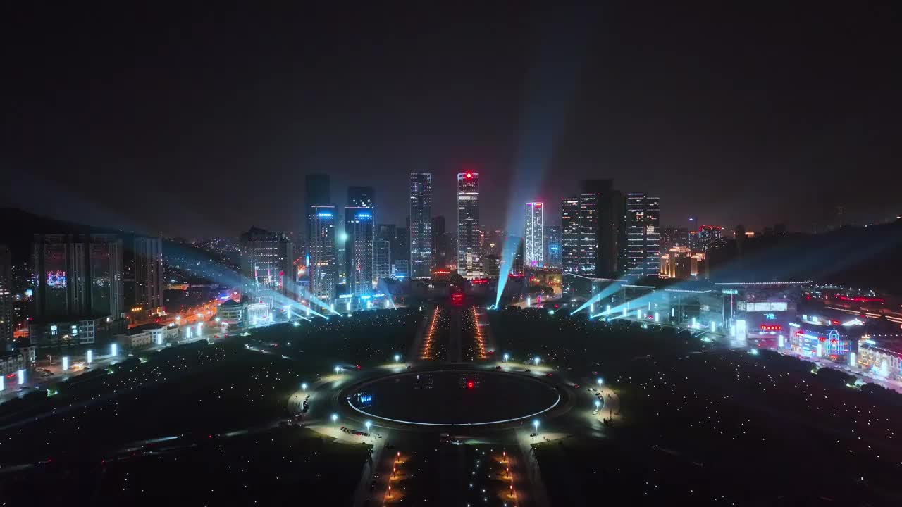 大连星海广场城市夜景航拍灯光秀视频素材