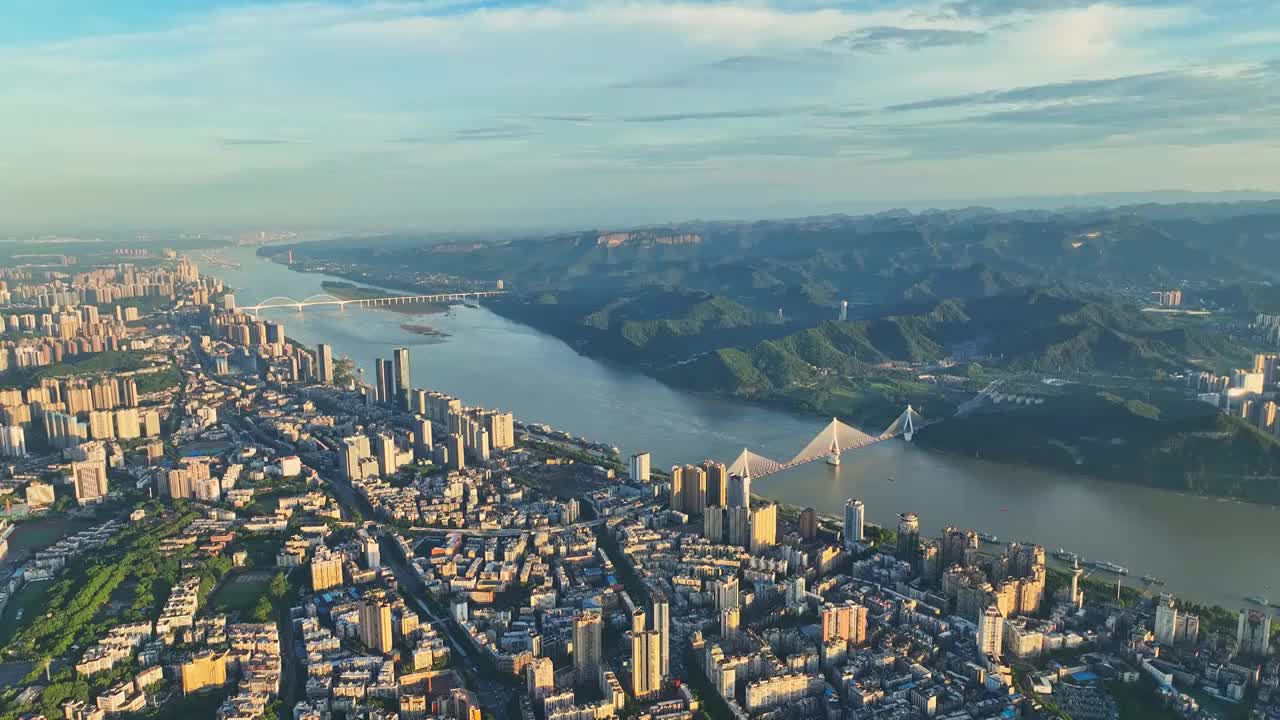 航拍宜昌城市日落山水风光夜景视频素材