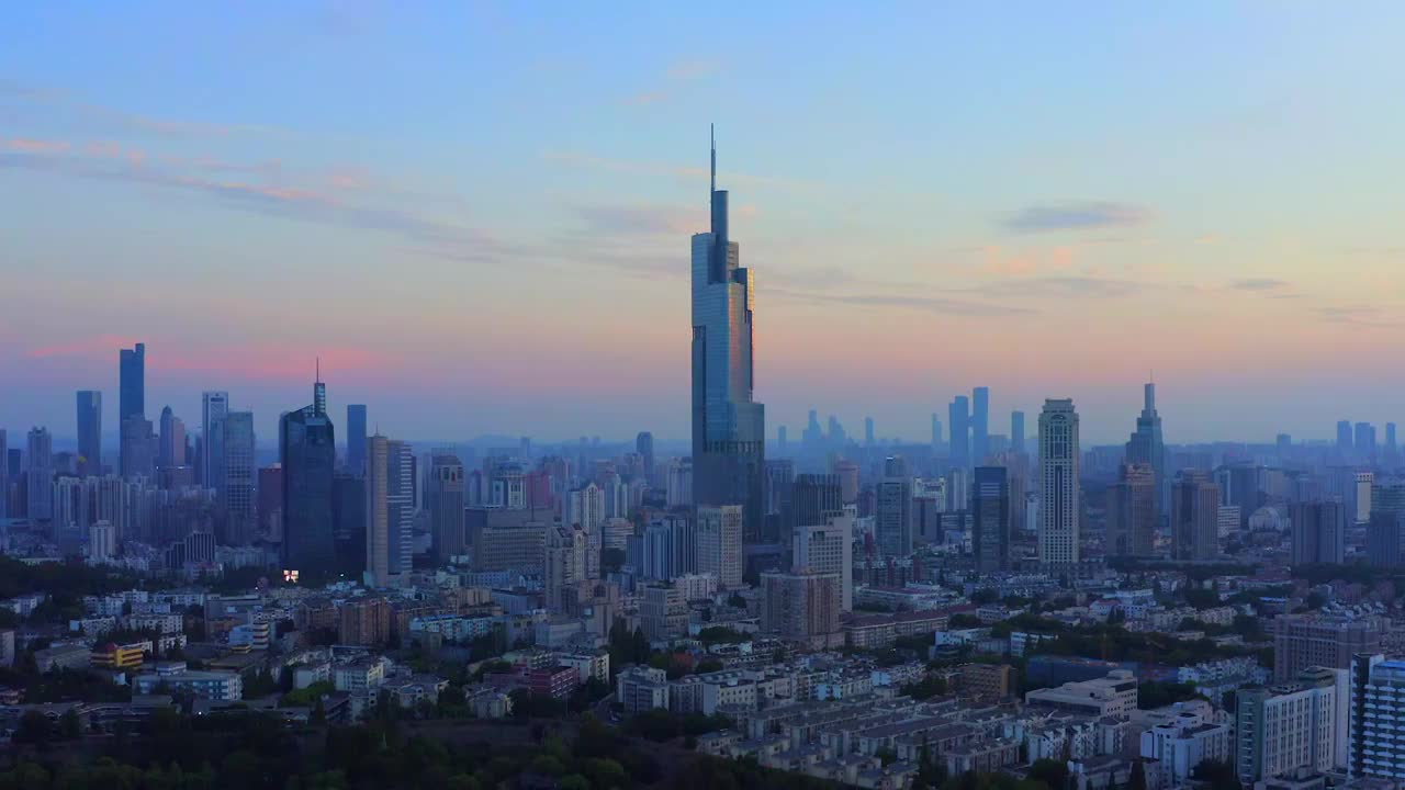 航拍南京现代城市风光夜景视频下载