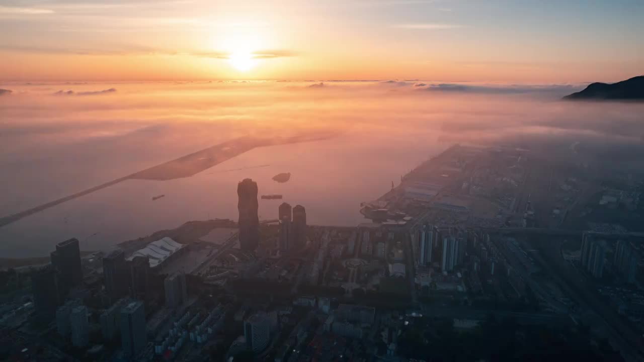 连云港在海一方日出云层变化航拍视频素材