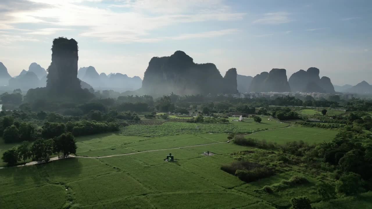 航拍广西桂林阳朔田园风光视频素材