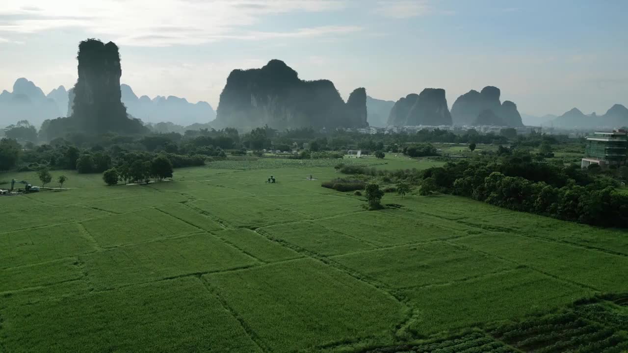 航拍广西桂林阳朔田园风光视频素材