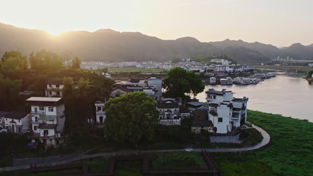 日落时分新安江山水画廊唯美风光视频素材