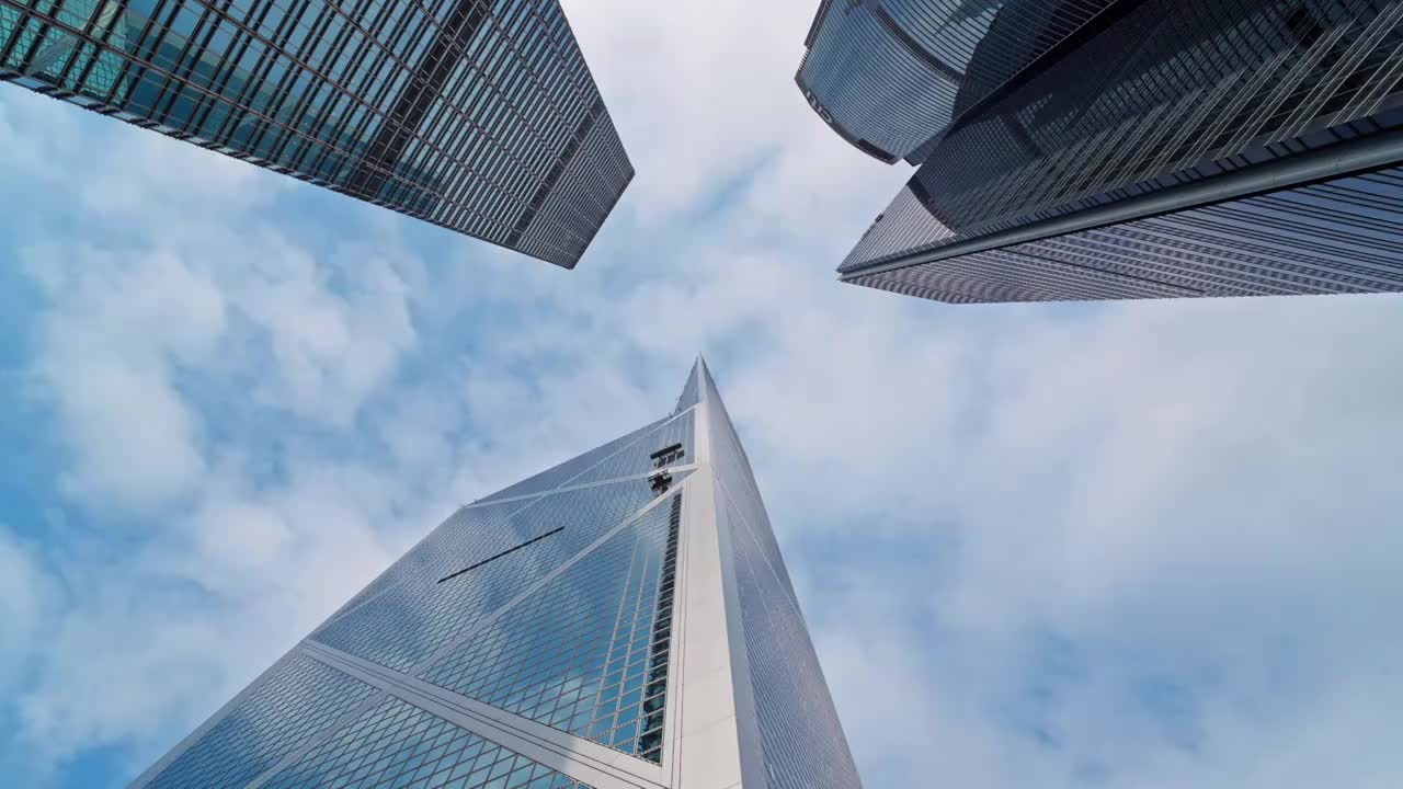 香港城市写字楼蓝天白云延时视频素材