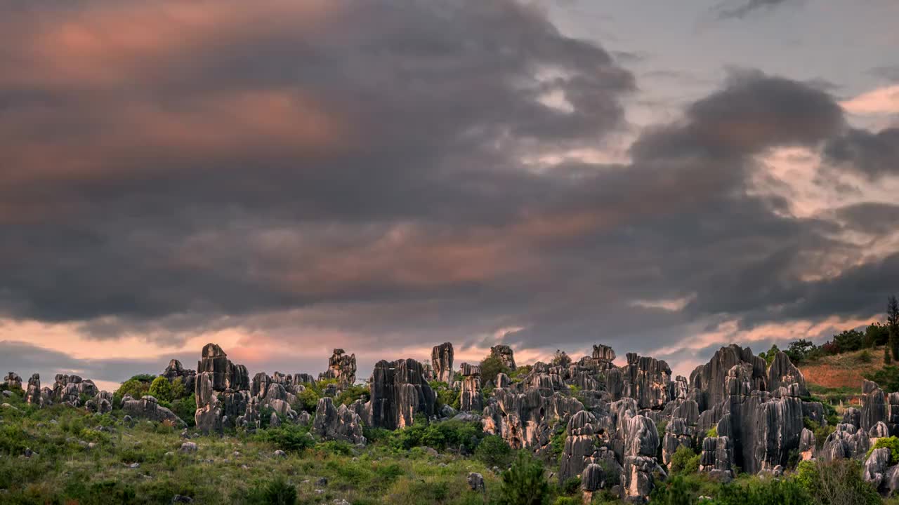 石林风景区   晚霞  延时视频视频素材