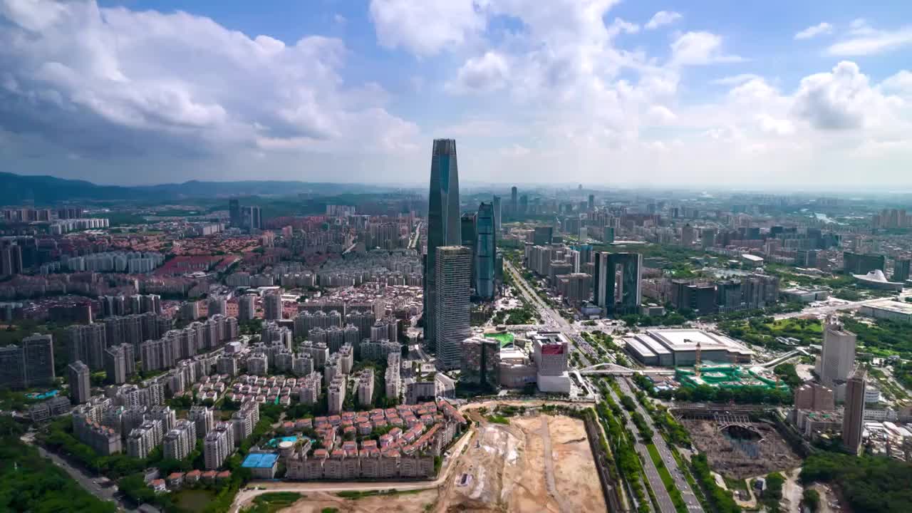 航拍延时东莞蓝天白云城市珠三角经济背景视频素材