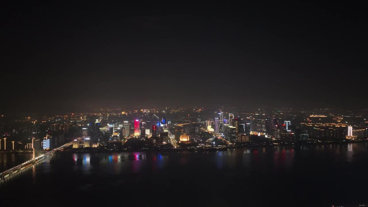 航拍杭州钱江新城灯光秀夜景视频素材