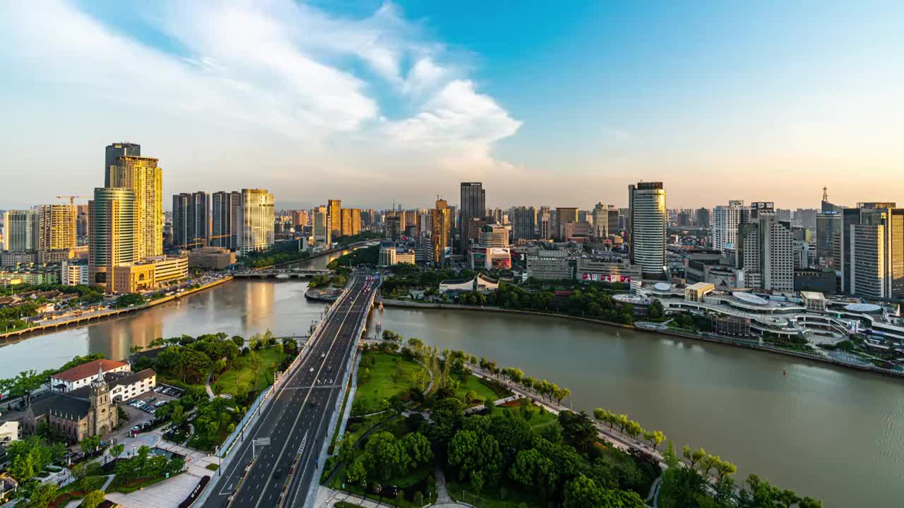 宁波三江口夜景日转夜视频素材