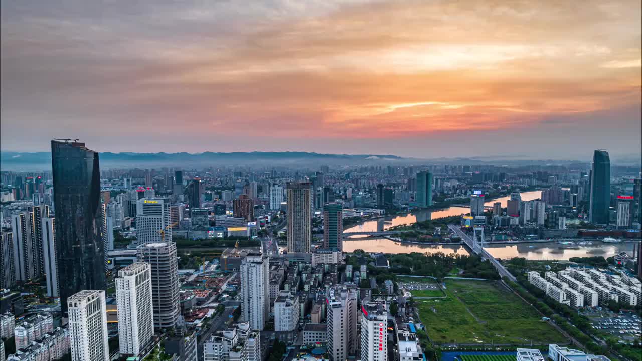 宁波三江口日落晚霞夜景视频素材