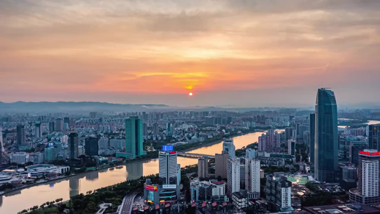 宁波三江口日落晚霞夜景视频素材