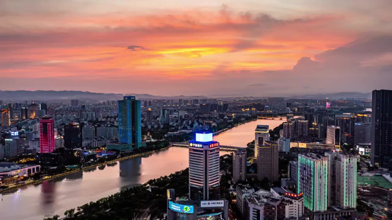 宁波三江口日落晚霞夜景视频素材