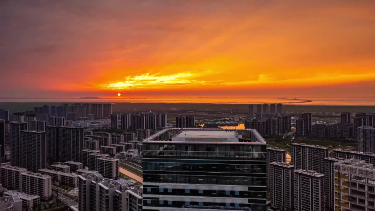 宁波慈溪杭州湾日落夜景视频素材