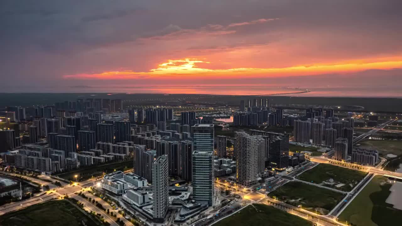 宁波慈溪杭州湾日落夜景视频素材