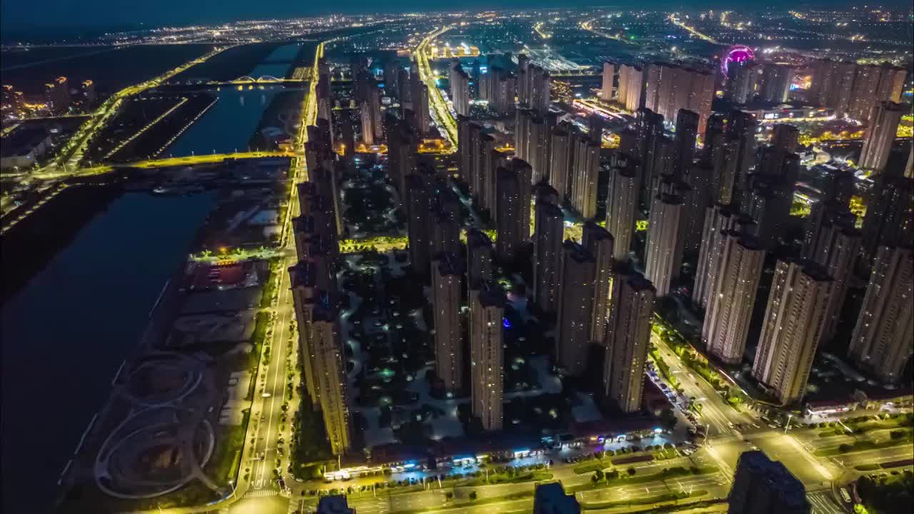 宁波慈溪杭州湾世纪城夜景视频素材