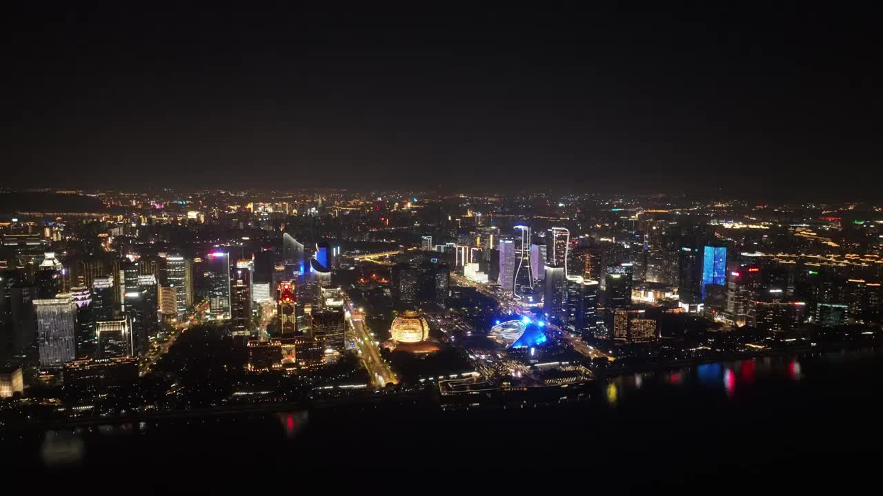 航拍杭州CBD钱江新城夜景视频素材