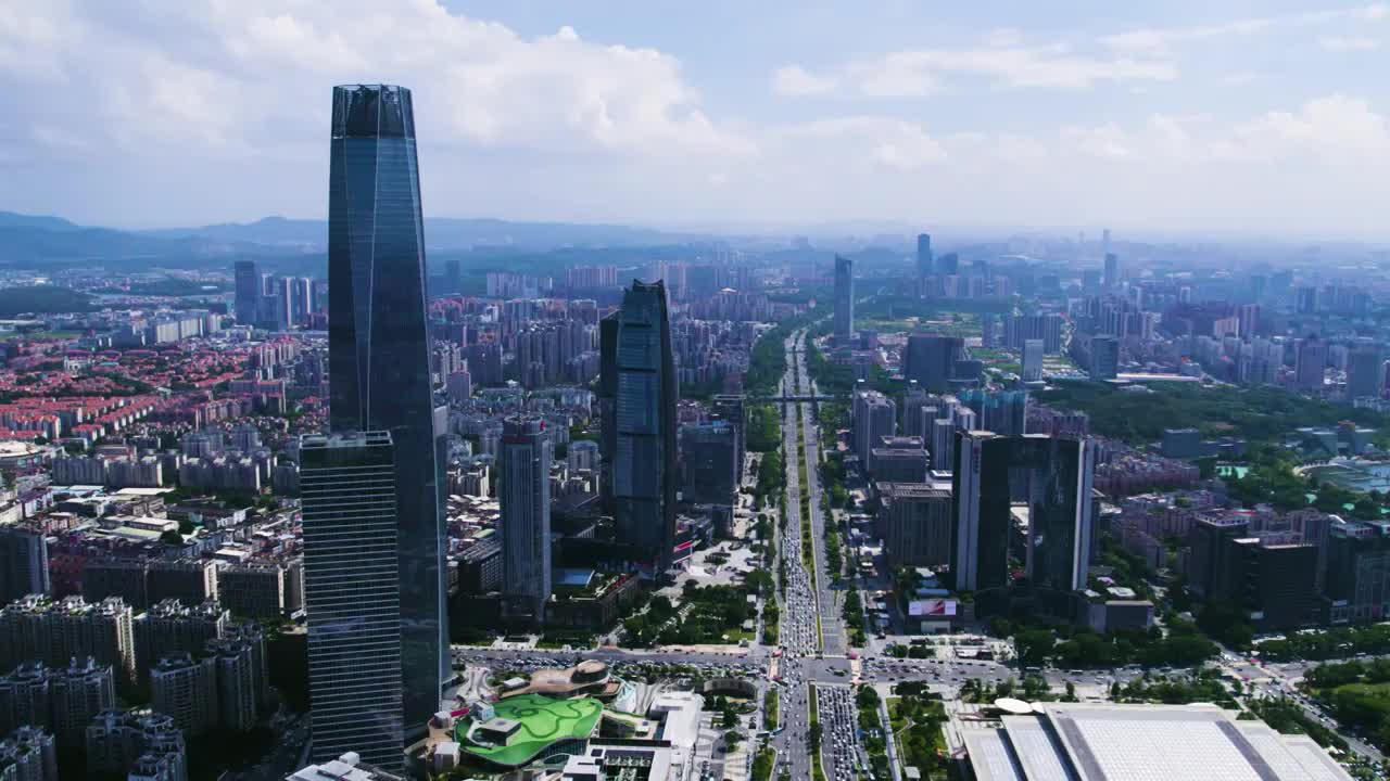 航拍经济发达的珠三角大城市中心摩天大楼东莞航拍视频素材